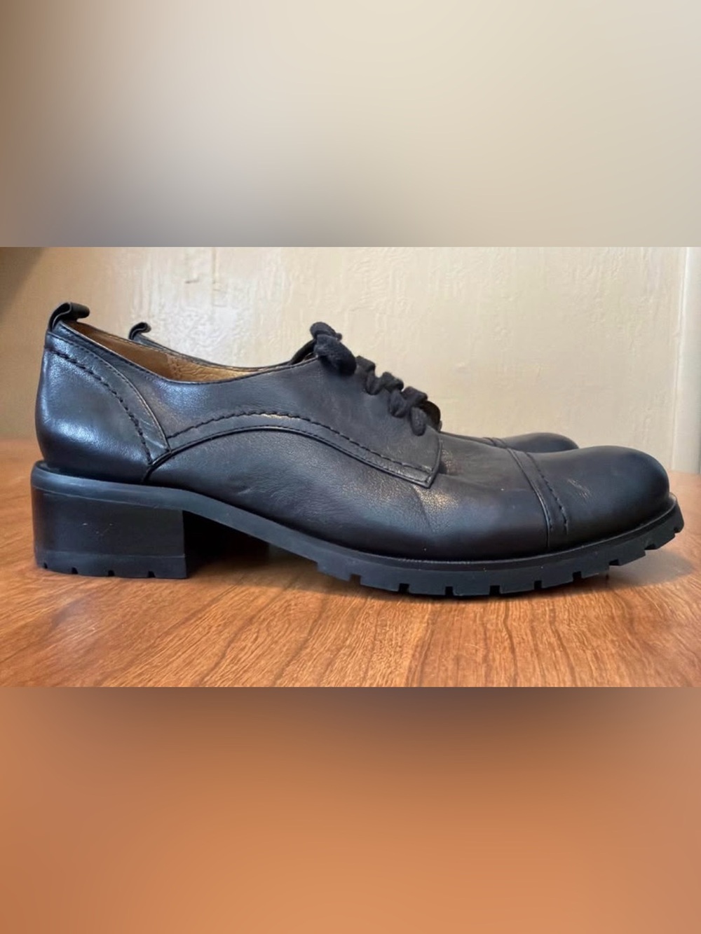 Men's Black Leather Derby with Lug Sole